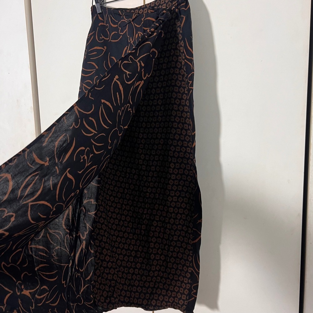 VTG Express Wrap Midi Skirt Size L Floral Geometric Dark Fairy Whimsigoth USA - Picture 2 of 7